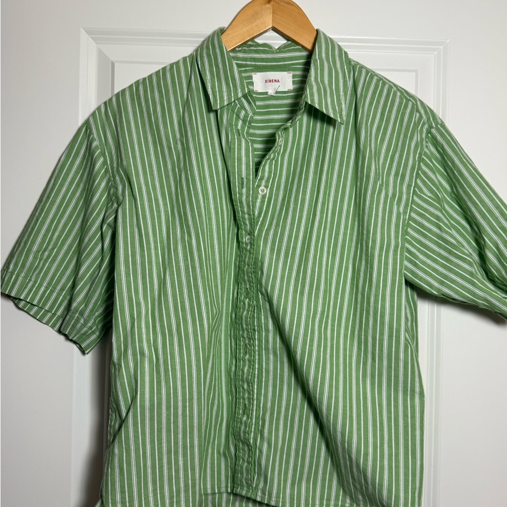 XiRENA Casual Shirt in Green with White Stripes